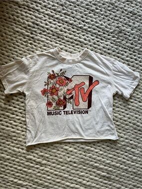 MTV Cream Tee with Black Logo Print